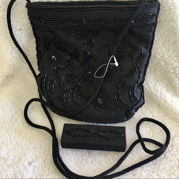 🆕 Beaded Satin Evening Bag w/Lipstick Case - Picture 1 of 7